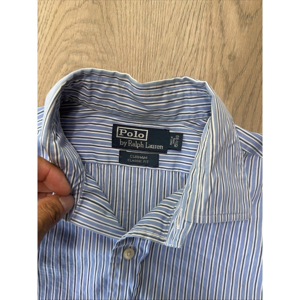 Polo Ralph Lauren Striped Blue Mens 16 1/2 Large Dress Shirt Classic Curham - Picture 3 of 5